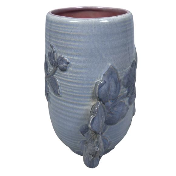 Vintage Red Wing Pottery 1162 Ivy Vase 9" Blue Round Art Flower Decorative - Picture 2 of 8